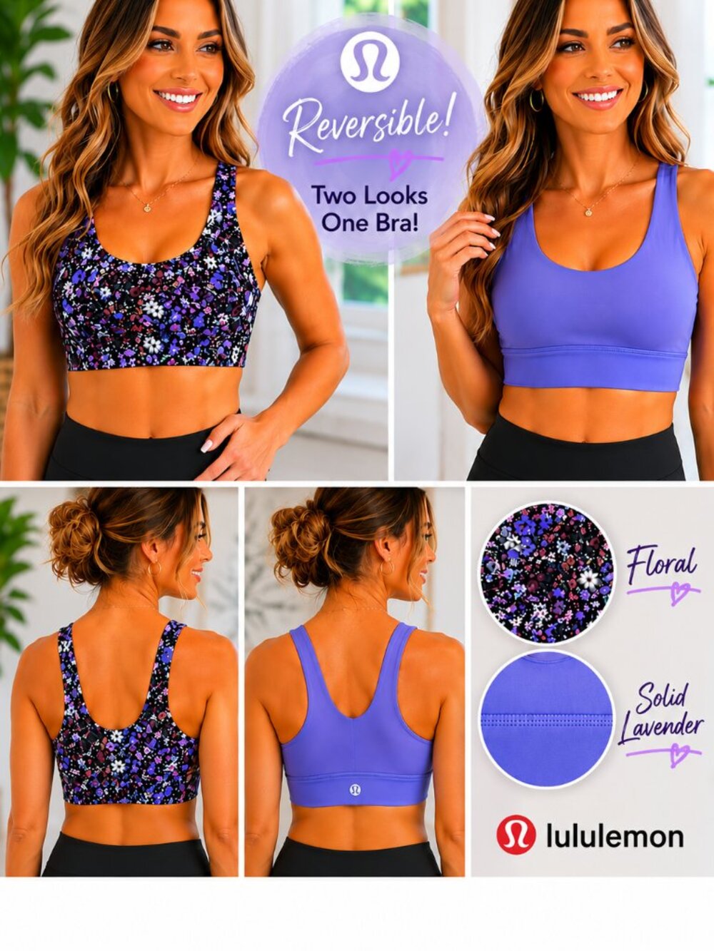 💜🌸 Lululemon Reversible Floral Sports Bra | Purple Floral | Size 8 (Small) 🌸
